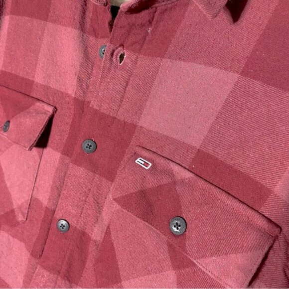 Tommy Jeans Red Plaid Sherpa Lined Casual Fit Button Up Shacket Light Jacket M - Picture 5 of 16